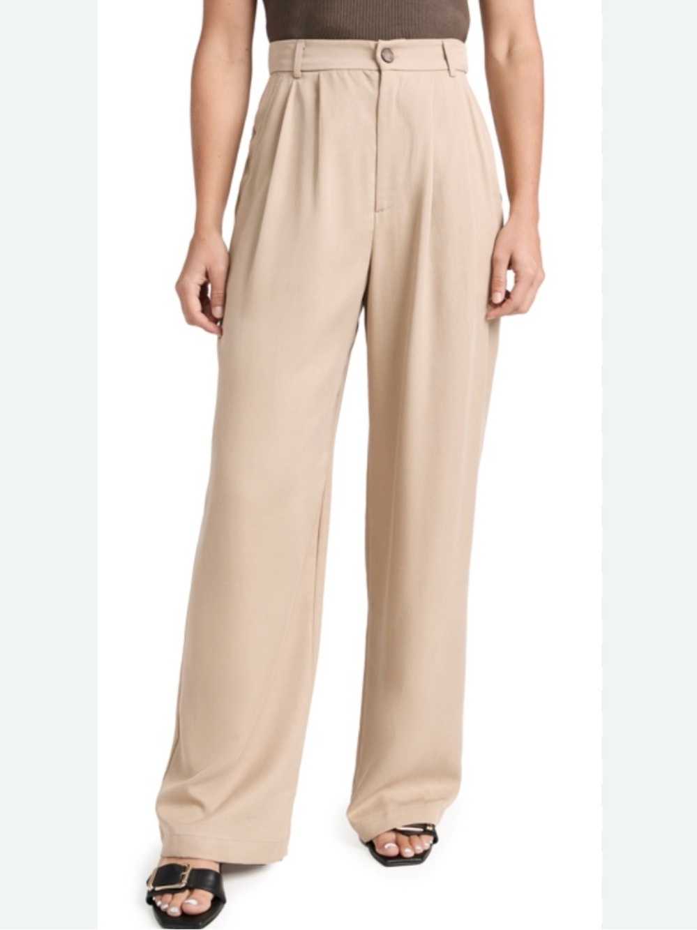High-Rise Wide-Leg Pants in Beige